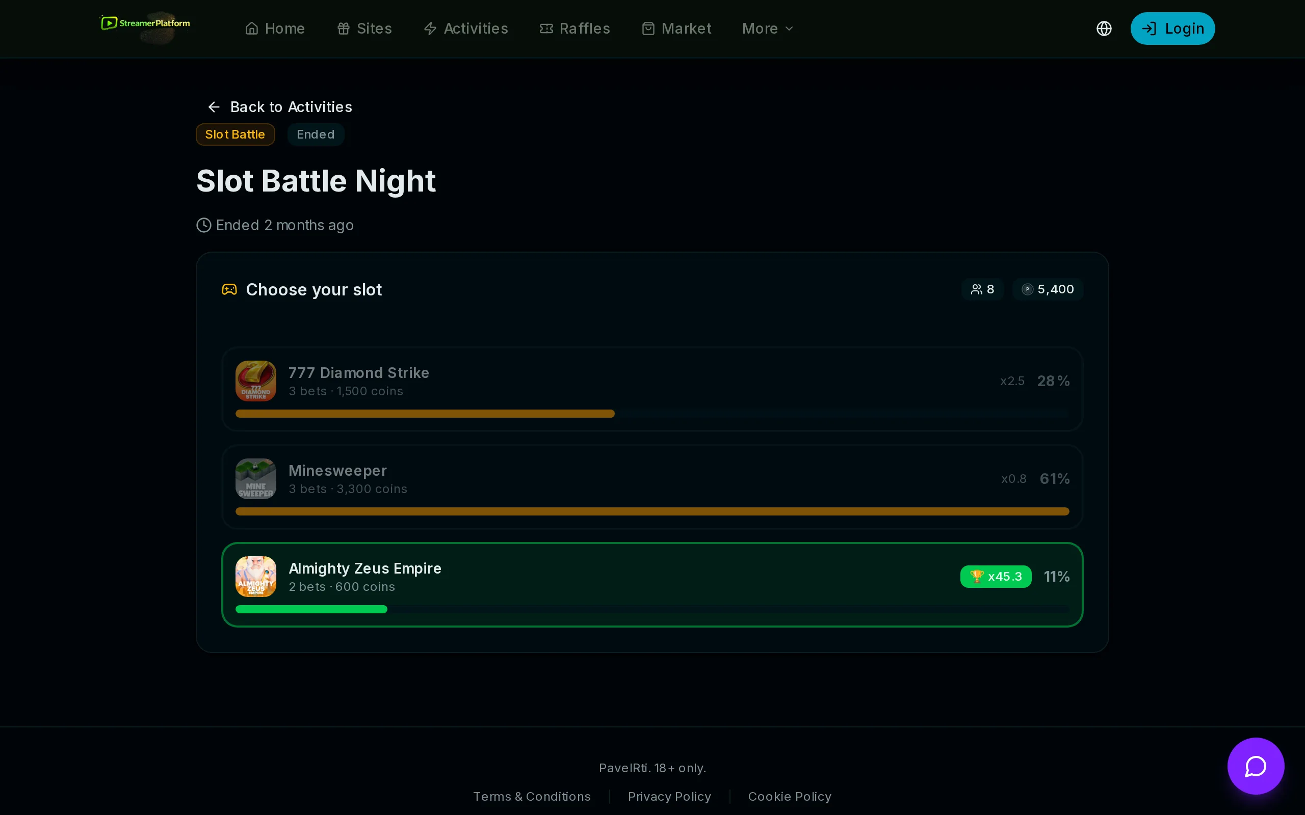 Slot battles with coin bets