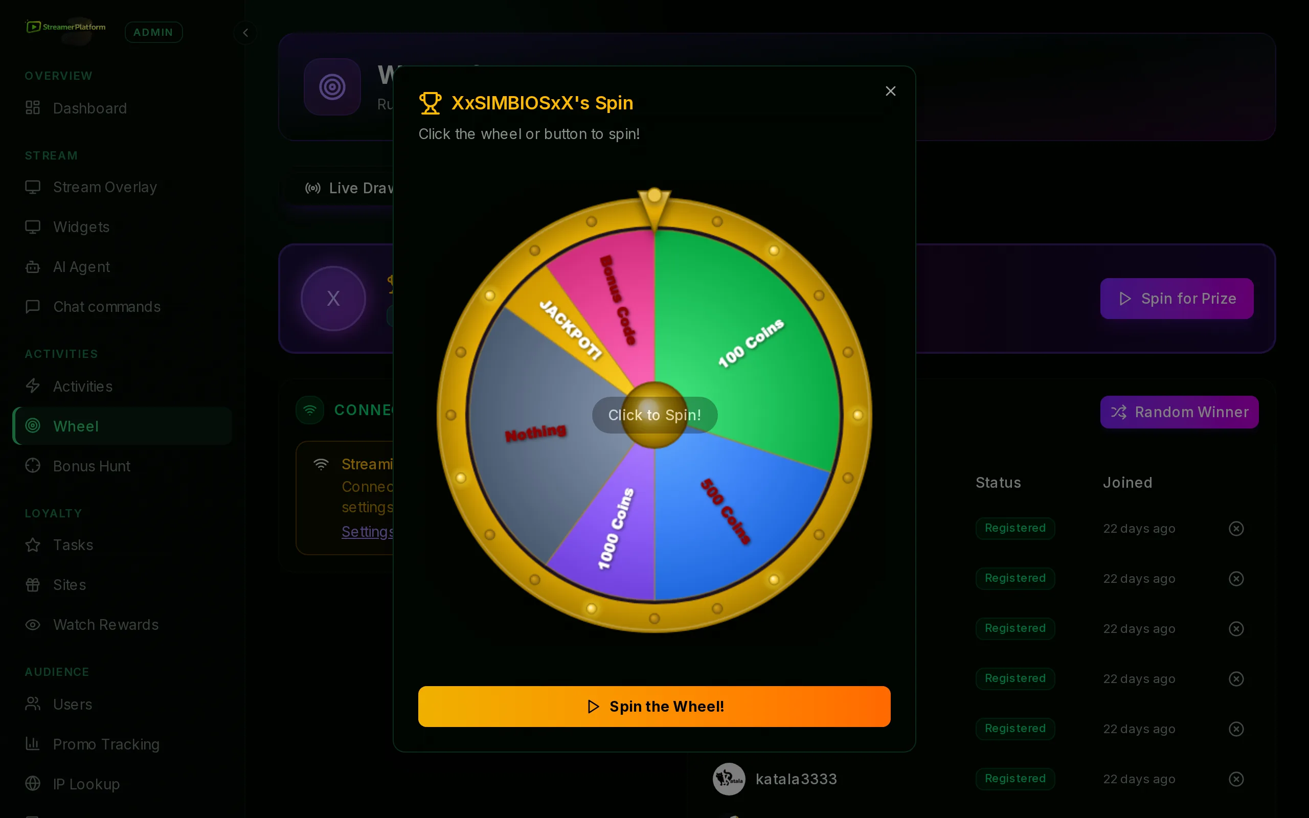 Prize wheel with entry filters